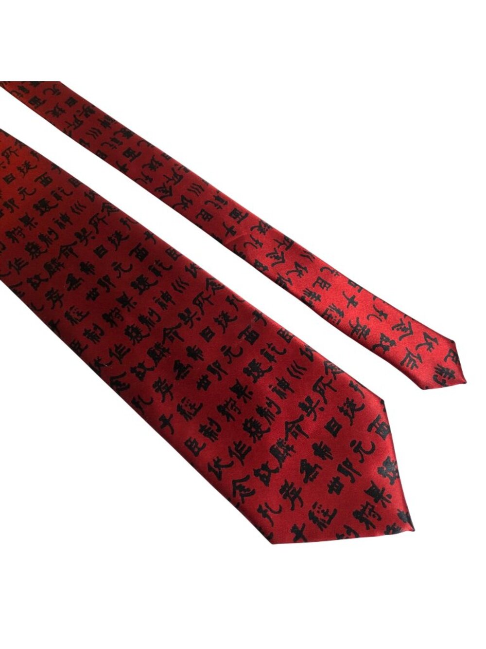 Asian-Inspired Symbols Silk Tie Red Black Mens Necktie Office Work Formal Gift